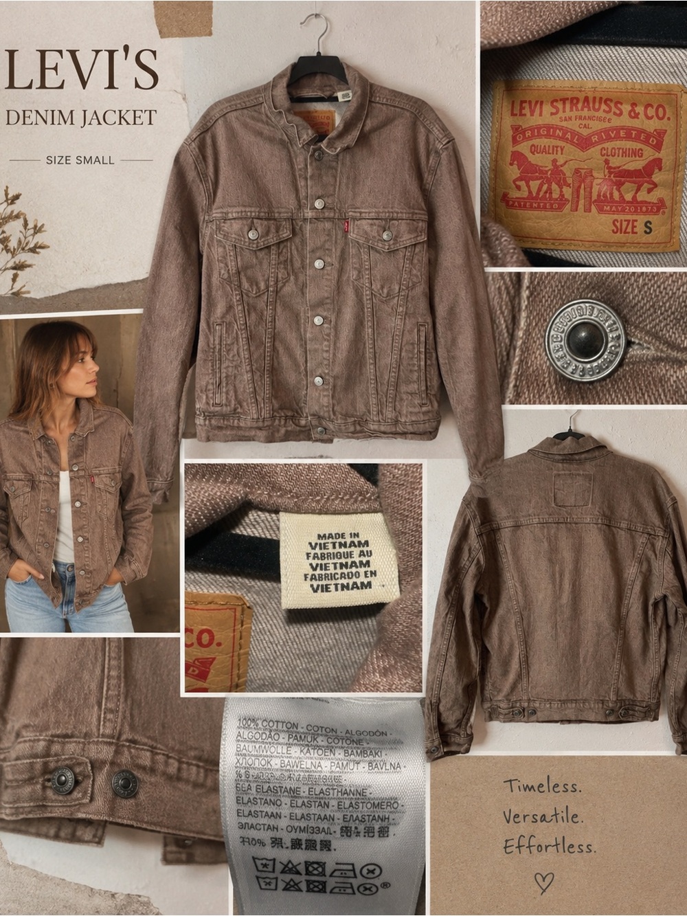 Levi's men’s/ unisex  Brown/Taupe Denim trucker Jacket so classic #648CL